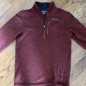 Eddie Bauer men’s fleece pullover jacket men size Large L Maroon Quarter 1/4 Zip